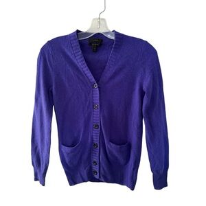 J Crew Women’s Cashmere Wool Cardigan Purple V Neck Button Up Size XS